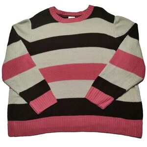 St Johns Bay Women Plus 3X Pink Stripe 100% Acrylic Pullover Sweater NEW